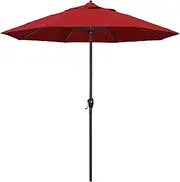 California Umbrella 9' Round Aluminum Market Umbrella, Crank Lift, Auto Tilt, Bronze Pole, Red Olefin (Packaging May Vary)