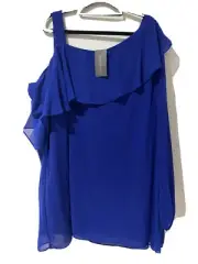 Autograph Plus Size 26 Top Single Frill Cobalt Blue BNWT Work Casual One Sleeve
