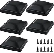 5pcs Plastic Fence Post Caps, Black Fence Post Caps (4 x 4) Inch Fence Post Toppers with Screws Waterproof Waterproof Flat Pyramid Post Cap