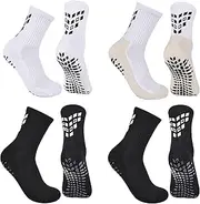 [GOGOGOAL] Grip Football Soccer Socks Men Women Cushioned Non-slip Sports Crew Socks Rugby 9-12 2black+1white+1whitebeige L 4 Pair, 2black+1white+1whitebeige, Large