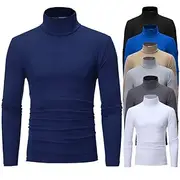 Men's T Shirt Turtleneck shirt Long Sleeve Shirt Long Sleeve Rolled collar Fall Winter Plain Lightweight Classic Casual Outdoor Casual Sports Black White Navy