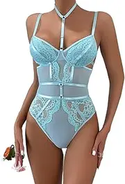 [Generic] Crotch Choker Lingerie, Floral Lace One Piece Sleeveless Bodysuit