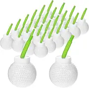 Sumind 24 Set Golf Ball Cups with Straws and Lids, 10 oz Plastic Reusable Golf Party Cups Bulk for Kids Birthday Theme Party Supplies