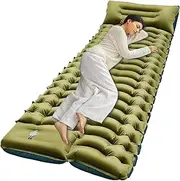 Camping Mattress Pad - Camp Mat with Pillow - Built-in Foot Pump, Lightweight Travel Supplies for Backpacking Hiking Traveling Picnic