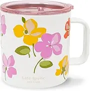 kate spade new york Stainless Steel Insulated Mug with Handle and Lid, 16 Ounce Double Wall Tumbler, Reusable Coffee Travel Mug for Hot and Cold Drinks (Spring Pansies)