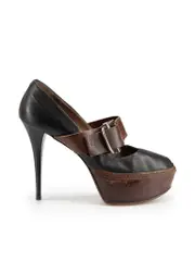 Black Leather Platform Buckle Heels