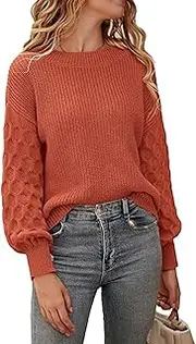 [Valtorixia] Women's 2025 Winter Pullover Sweater Casual Crewneck Sweaters for Women Loose Plain Jumper Sweater (red,Medium)