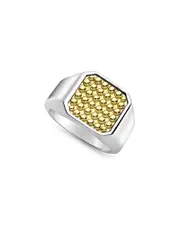 Lagos Men's 18K Yellow Gold & Sterling Silver Anthem Caviar Beaded Square Ring