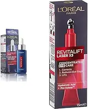 L'Oréal Paris Revitalift Laser, Anti-Wrinkle Skincare with Pro-Xylane & Retinol, Duo Bundle - Laser Pure Retinol Face Serum 30ml & Laser x3 Eye Cream 15ml