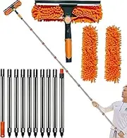 20+ Feet Reach 2 in 1 Window Washing Squeegee & Duster with 3-14 ft Spliceable Extension Pole // Window Cleaning Tool & Window Washer Squeegee for Home Indoor Outdoor Window Washing