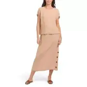 NWT set TAHARI Linen Pull On Skirt Ginger Root Linen Cap Sleeve Shirt xl GG12