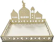 1 Pc Ramadan Tray Wooden Food Serving Tray Moon and Star Tray Islam Eid Mubarak Platter Tray Rectangle Shape Ramadan Plates Eid Tray Ramadan Decor for Eid Party DIY Home Dessert Cupcake Snack (Castle)
