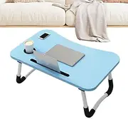 Lmyit Laptop Desk for Bed, Folding Bed Table with Cup Holder and Tablet Slot, Laptop Stand with Storage Drawer, Breakfast Tray for Sofa Couch Floor