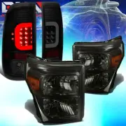 [LED C-BAR]FIT 2011-2016 FORD SUPER DUTY TINTED TAIL LIGHT+AMBER SIDE HEADLIGHT (for: Ford)