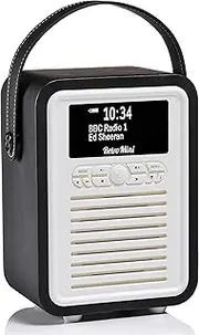 VQ Retro Mini Portable Dab Radio with Bluetooth Speaker & Aux - Bedside Dab+ FM Radio Alarm Clock - Digital Radio Mains Powered & Battery - Black
