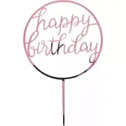 Happy Birthday Cake Topper Pink Rose Gold Circle Mirror Plastic Decoration