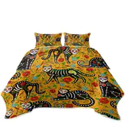 Floral Day of the Dead Cats Coverlet