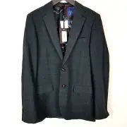 Ted Baker Men Wool Blend Tonal Check Blazer Teal Blue 2 US S