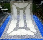 Vintage point de Venise lace cutwork linen embroidery tablecloth w 20 napkins/ 8