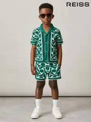 Reiss Green/White Vounder 3-9 yrs Abstract-Pattern Towelling Shorts (AP4331) | $80