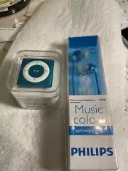 ipod shuffle 4th generation 2gb new bundle with phillips headphones, blue