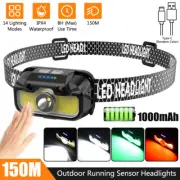USB Rechargeable LED Head Torch Sensor Headlamp Headlight White/Green/Red Light