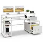 168cm Computer Home Office Writing Desk w/ Monitor Stand Printer Cabinet White