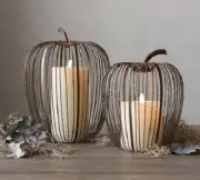 NEW Pottery Barn Rustic Beaded Wire Hurricane Pumpkin Fall Thanksgiving L NWT