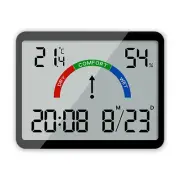 Sleek electronic clock with battery powered LCD display and temperature