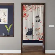 Japanese Style Noren Long Doorway Curtain Japanese Door Curtain Cat Japanese Noren Curtain Doorway Divider Cat Japanese Ink Cat Black and White Noren Doorway Curtain 75 x 90 cm