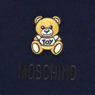 【MOSCHINO】刺繡泰迪熊純羊毛流蘇圍巾(013 海軍藍)