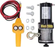 Brilluxa Electric Winch Kit, 2000 LBS ATV UTV Winch, Steel Wire Rope, Copper Core Terminal, Wired Remote Control, Alloy Steel Hook