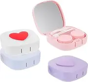 [SAFIGLE] 4Sets Portable Case with Mirror Cute Macaron Colors Cosmetic Container for Travel Leak Storage Box for Daily Use Go