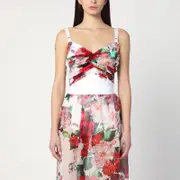 [Dolce & Gabbana] Bustier top in marquisette and chiffon with Rose print 40 IT Multicolor