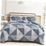 King Size Quilt 3 Pieces Patchwork Bedspread Bedding for King 90“×104” Blue