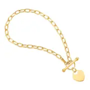 Zamel's 9ct Yellow Gold Silver Filled 19cm T-bar Heart Bracelet Jewellery