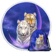 Cool Space Milky Way Orange and White Tigers Round Beach Towel