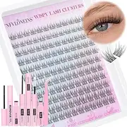 Wispy Lash Clusters Kit Natural Lash Extension Kit 9-12MM Cluster Eyelash Extensions Kit DIY Eyelash Extension Kit C Curl Individual Lashes Clusters Eyelash Extension with Lash Remover by TNFVLONEINS