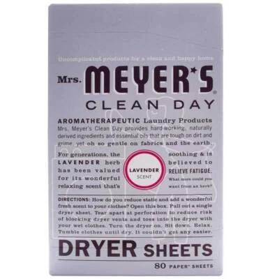 Mrs Meyers Dryer Sheets Clean Day Lavender - 80 Ct - Pack of 2