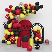 Mouse Balloons Garland Arch Kit, Red Yellow Black Confetti Balloons for Cartoon Mouse Theme Birthday Party Supplies Decorations