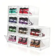 10 Pack Large Shoe Boxes Plastic Stackable,Shoe Storage Organizer 10 pack Clear