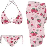 [INSTANTARTS] 2 Piece Tie Back Bikini and Chiffon Fabric Cover Up Women's Halter Backless Swimsuit