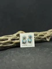 Handmade Zuni Inlay Blue Fire Opal Flower Sterling silver Stud Earrings