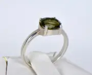 MOLDAVITE Glass Beautiful Faceted Ring - Size 5.75 - TOP METEORITE Jewelry