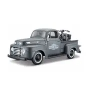 Maisto Licensed 1:24 Scale Harley-Davidson 1948 Ford F1 Pickup & 1942 WLA Flathead Model Car Grey