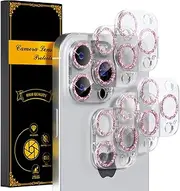 beuxece for 6 Pack iPhone 16 Pro/iPhone 16 Pro Max Camera Lens Protector [Drop Protection] [Case Friendly] [Easy Installation] 9H Tempered Glass Camera Screen Protector Cover, Glitter Pink