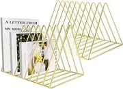 9 Slot Vinyl Record Stand Holder, Triangle Iron Desktop Storage Magazine Rack, Vinyl Coated Metal Wire Rack Functional & Stylish Display Rack for Office Home Gold