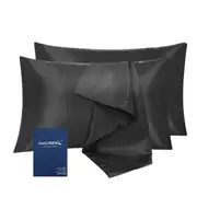 LINENOVA 2Pcs Silk Satin Pillowcases Queen Size 51x76cm - Black