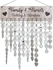Family Celebrations Reminder Calendar, Birthday Reminder Plaque with 50 Round Discs and 50 Heart Tags, DIY Wooden Calendar Wall Hanging