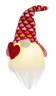 Ganz Valentine LED Light-Up GNOME Holding Red Heart On/Off Switch 10" Tall